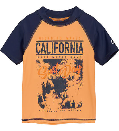 Color Kids Badebluse - Tangerine/Sort m. Print Color Kids Badebluse - Tangerine/Sort m. Print
