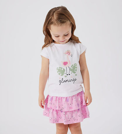 Name It Sæt - Nederdel/T-Shirt - NmfVigea - Bright White/Bonbon