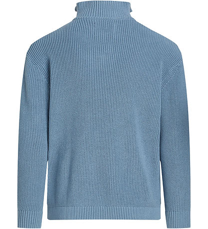 Calvin Klein Bluse - Strik - Rib - Half-Zip Mono - Faded Denim Calvin Klein Bluse - Strik - Rib - Half-Zip Mono - Faded Denim