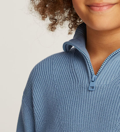 Calvin Klein Bluse - Strik - Rib - Half-Zip Mono - Faded Denim Calvin Klein Bluse - Strik - Rib - Half-Zip Mono - Faded Denim