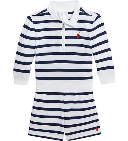 Polo Ralph Lauren Bluse/Shorts - Hvid/Navystribet Polo Ralph Lauren Bluse/Shorts - Hvid/Navystribet