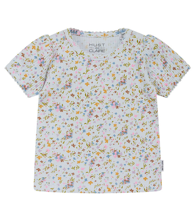 Hust and Claire Blancalina Rib T-shirt - Water m. Blomster