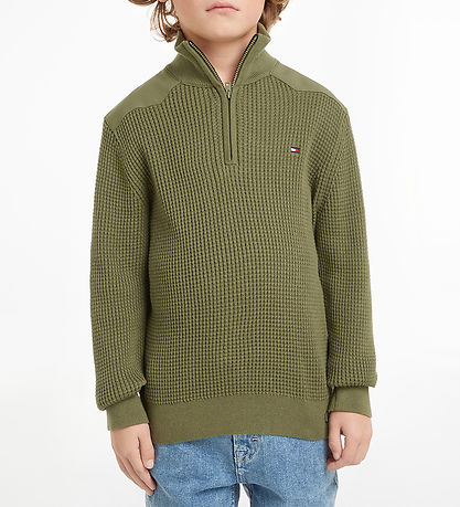 Tommy Hilfiger Bluse - Strik - Utility Half Zip - Utility Olive