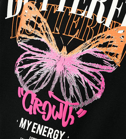 Name It Sweatshirt - Cropped - NkfKastane - Sort m. Sommerfugl Name It Sweatshirt - Cropped - NkfKastane - Sort m. Sommerfugl