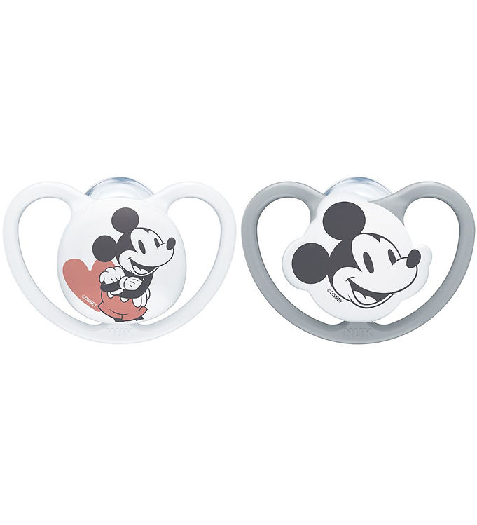 Nuk Sutter - Space - 2-pak - Mickey Mouse - Grå/Hvid
