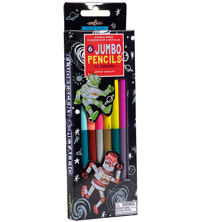 Eeboo Farveblyanter m. Blyantspidser - Jumbo - 6 Stk. - Robot