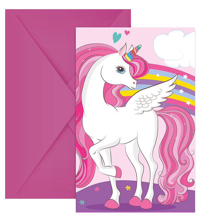 Decorata Party Invitationer - 6-pak - Unicorn Rainbow Colors