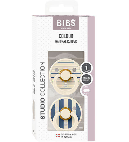 BIBS Colour Pacifiers - 2-Pack - Size 1 - Round - Ivory/Steel Bl