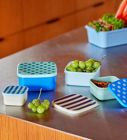 Rice Madbeholdere - 4 stk. - Blå m. Striber/Prikker