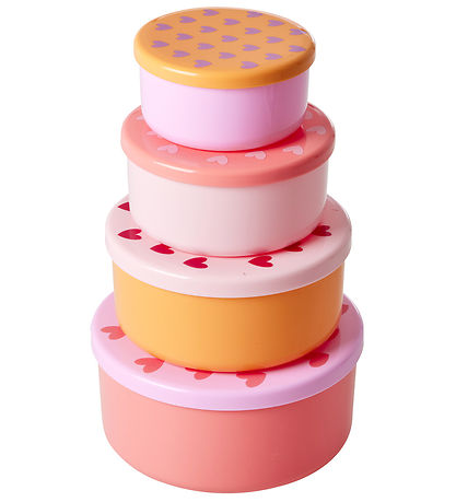 Rice Madbeholdere - 4 stk. - Lyserød m. Hjerter