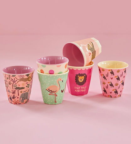 Rice Kopper - Melamin - 6 stk. - 160 ml - Pink/Jungle Print