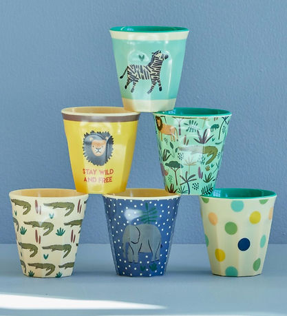 Rice Kopper - Melamin - 6 stk. - 160 ml - Blå/Jungle Print
