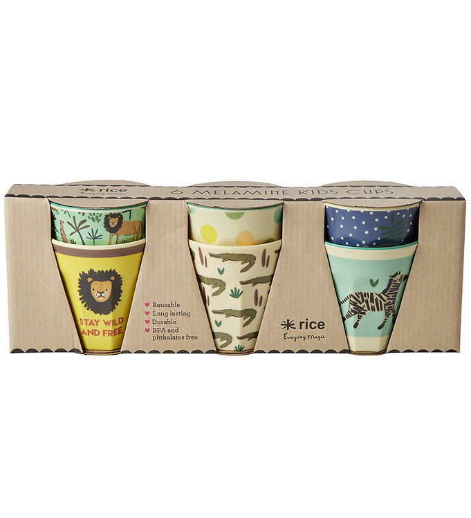 Rice Kopper - Melamin - 6 stk. - 160 ml - Blå/Jungle Print
