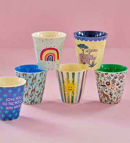 Rice Kopper - Melamin - 6 stk. - 160 ml - Blå/Funky Prints
