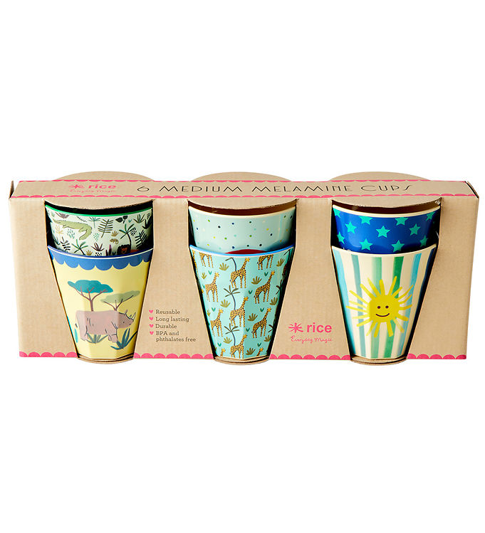 Rice Kopper - Melamin - 6 stk. - 160 ml - Blå/Funky Prints