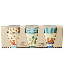 Rice Kopper - Melamin - 6 stk. - 160 ml - Blå/Happy Forest Print Rice Kopper - Melamin - 6 stk. - 160 ml - Blå/Happy Forest Print