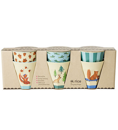Rice Kopper - Melamin - 6 stk. - 160 ml - Blå/Happy Forest Print