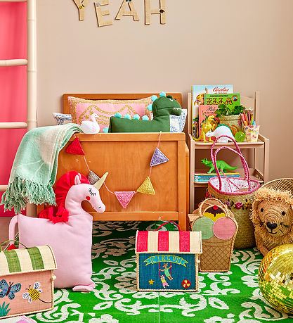 Rice Opbevaringskurv - Ekstra Lille Raffia Hus - Blå/Circus