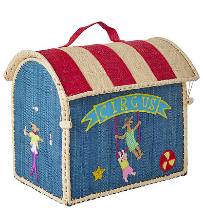 Rice Opbevaringskurv - Ekstra Lille Raffia Hus - Blå/Circus