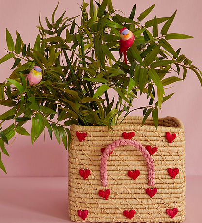 Rice Opbevaringskurv - Raffia - 30x30x25 cm - Natur m. Hjerter