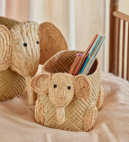 Rice Opbevaringskurv - Raffia/Søgræs - Lille Elefant - Natur