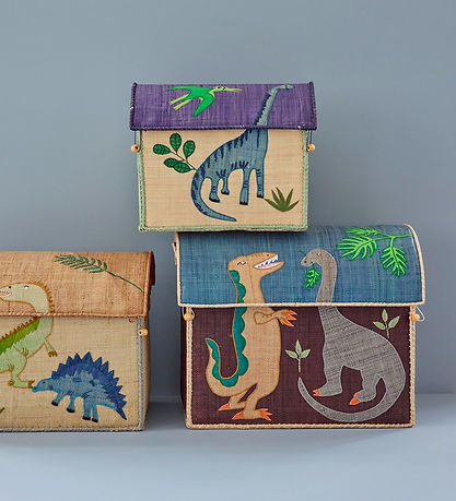 Rice Opbevaringskurve - Raffia - 3 stk. - 52/45/37 cm - Dinosaur