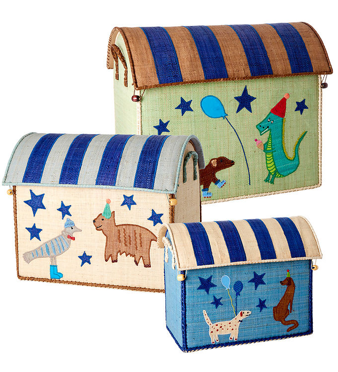 Rice Opbevaringskurve - Raffia - 3 stk. - 52/45/37 cm - Blue Par