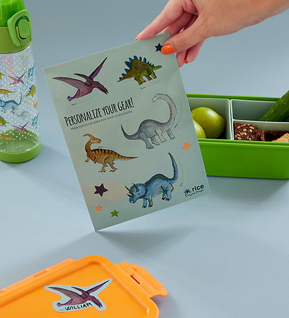 Rice Klistermærker Til Madkasse - 10 stk. - Støvet Grøn/New Dino