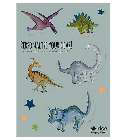 Rice Klistermærker Til Madkasse - 10 stk. - Støvet Grøn/New Dino