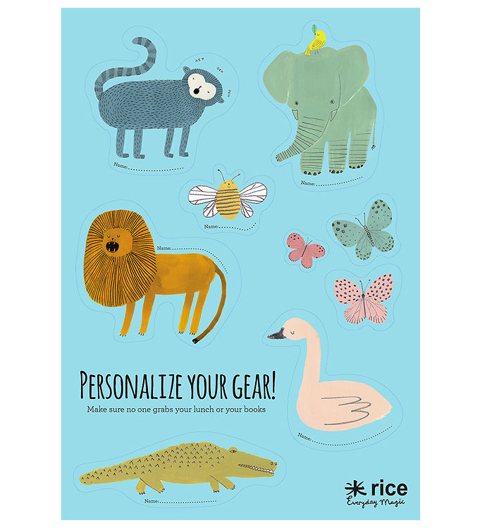 Rice Klistermærker Til Madkasse - 9 stk. - Blå/Sweet Jungle