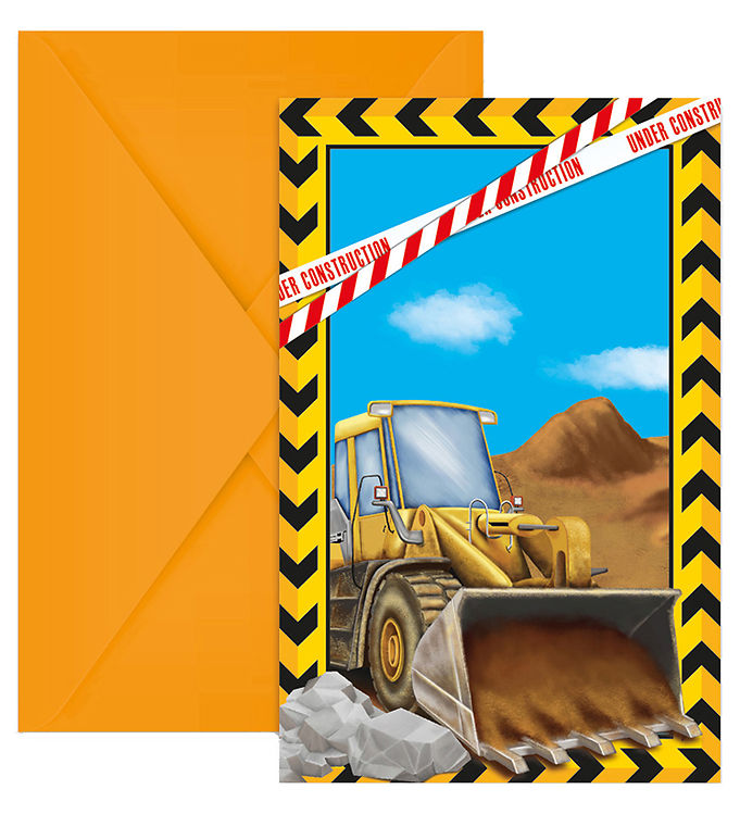 Decorata Party Invitationer - 6-pak - Construction