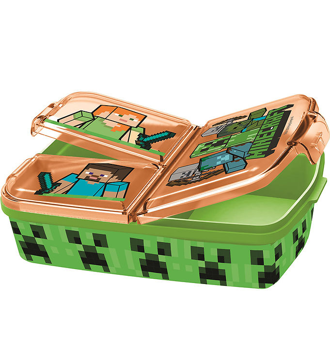 Minecraft Madkasse - m. 3 Rum - 18x13x5,5 cm - Grøn/Orange