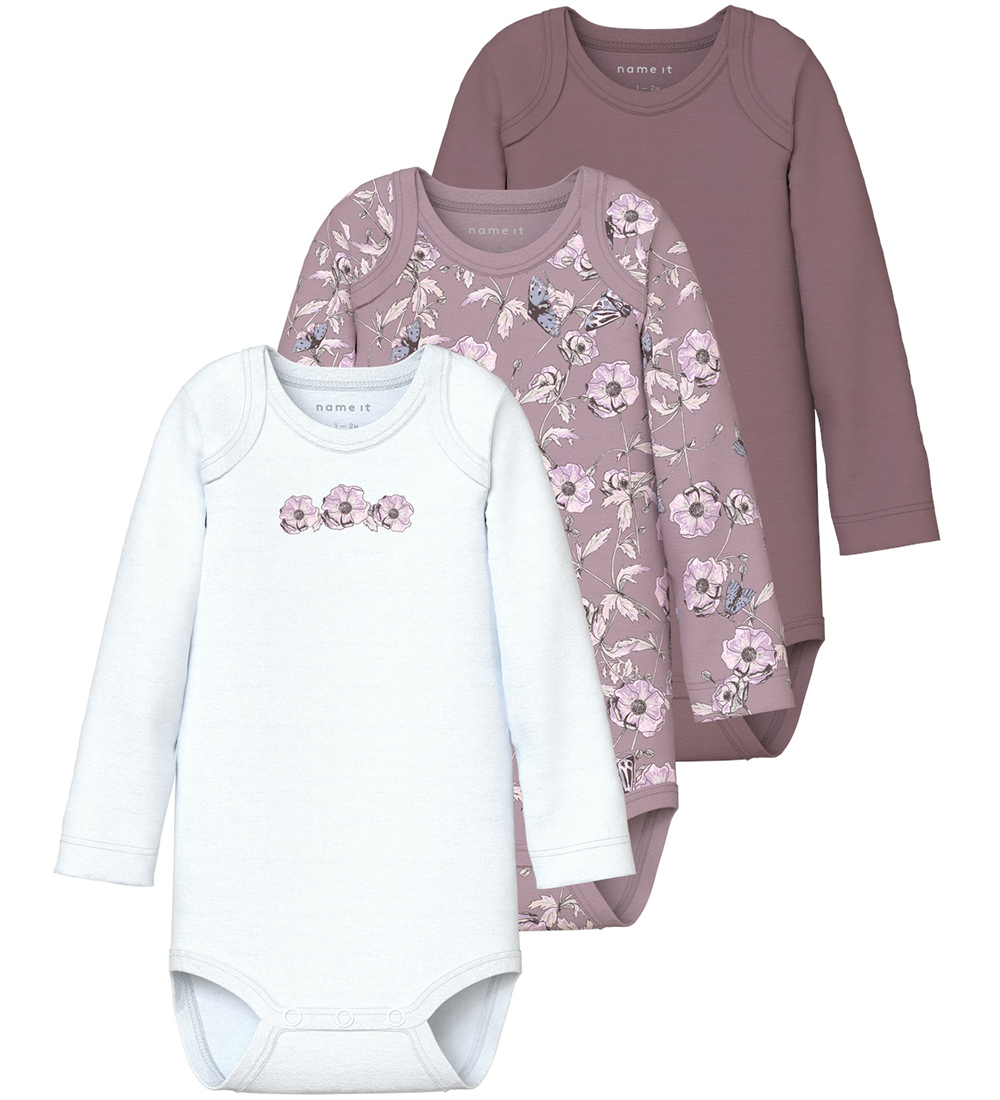 Name It Body l/ä - Noos - NbfBody - 3er-Pack - Grape Shake - Name It - 68 - Body L/Ä