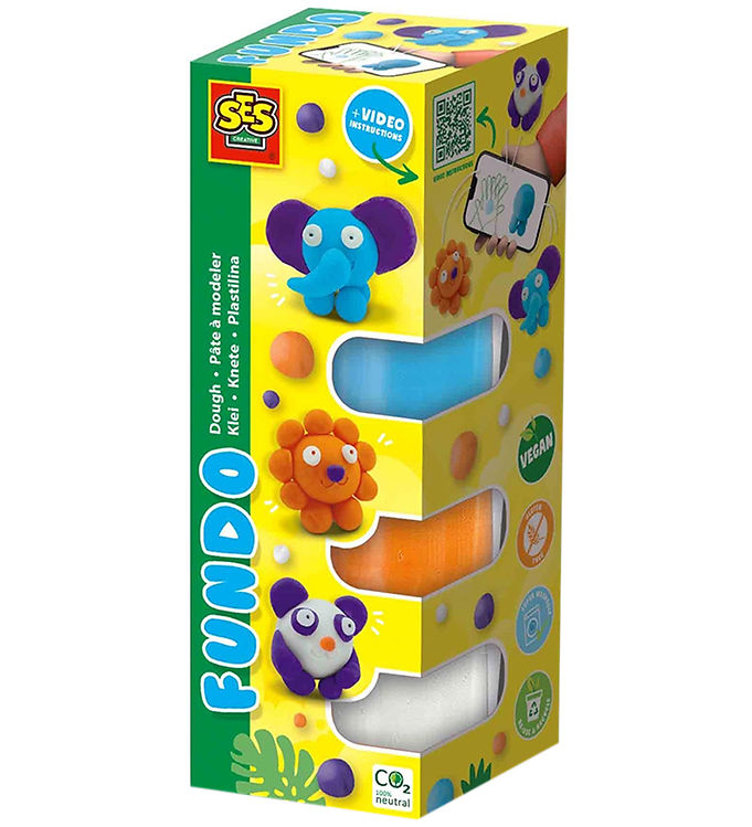 SES Creative Fundo Clay Wild Animals Modellervoks - 4 Farver