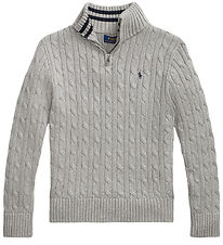 Polo Ralph Lauren Bluse m. Lynlås - Strik - Gråmeleret Polo Ralph Lauren Bluse m. Lynlås - Strik - Gråmeleret