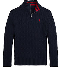 Polo Ralph Lauren Bluse m. Lynlås - Strik - Navy Polo Ralph Lauren Bluse m. Lynlås - Strik - Navy