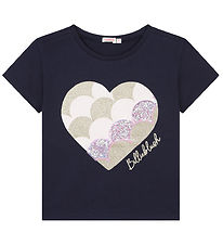 Billieblush T-Shirt - Marine/Cœur/Glitter Billieblush T-Shirt - Marine/Cœur/Glitter