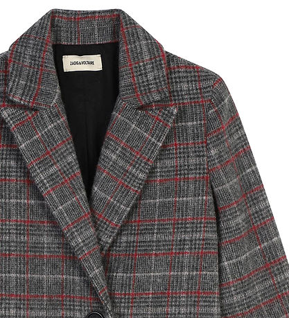Zadig & Voltaire Frakke - Akryl/Uld - Gråternet m. Rød Zadig & Voltaire Frakke - Akryl/Uld - Gråternet m. Rød
