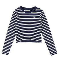 Gant Bluse - Cropped - Rib - Evening Blue/Hvidstribet Gant Bluse - Cropped - Rib - Evening Blue/Hvidstribet