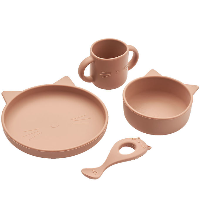 Liewood Spisesæt - Silikone - 4 Dele - Vivi - Cat Dark Rose