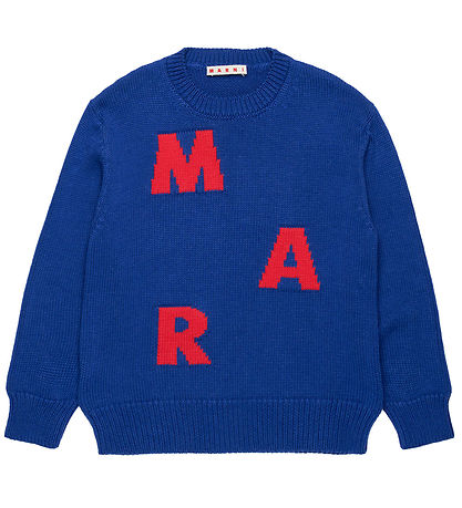 Marni Bluse - Bomuld/Uld - True Blue m. Rød