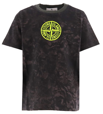 Stone Island T-shirt - Sortmeleret/Gul m. Logo Stone Island T-shirt - Sortmeleret/Gul m. Logo