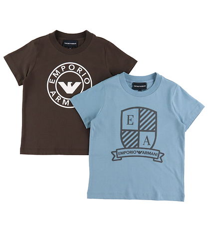 Emporio Armani T-shirt - 2-pak - Blå/Brun m. Print Emporio Armani T-shirt - 2-pak - Blå/Brun m. Print