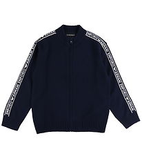 Emporio Armani Cardigan - Akryl/Uld - Navy m. Logostriber Emporio Armani Cardigan - Akryl/Uld - Navy m. Logostriber