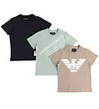 Emporio Armani T-shirt - 3-pak - Navy/Brun/Grøn m. Print Emporio Armani T-shirt - 3-pak - Navy/Brun/Grøn m. Print