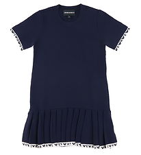 Emporio Armani Kjole - Strik - Navy m. Hvid Emporio Armani Kjole - Strik - Navy m. Hvid