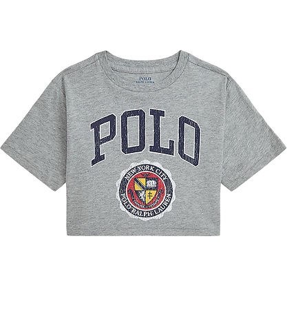 Polo Ralph Lauren T-shirt - Cropped - Gråmeleret m. Print Polo Ralph Lauren T-shirt - Cropped - Gråmeleret m. Print