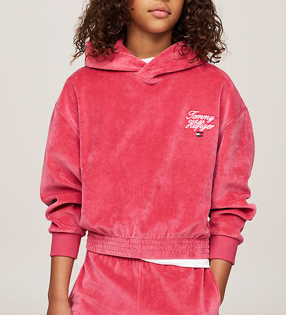 Tommy Hilfiger Hættetrøje - Velour - Script - Heritage Pink Tommy Hilfiger Hættetrøje - Velour - Script - Heritage Pink