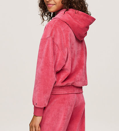 Tommy Hilfiger Hættetrøje - Velour - Script - Heritage Pink Tommy Hilfiger Hættetrøje - Velour - Script - Heritage Pink
