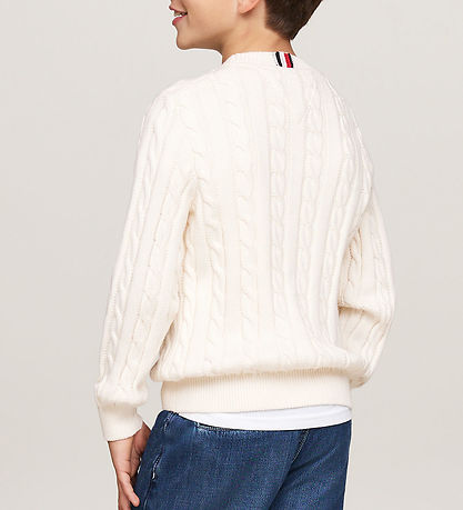 Tommy Hilfiger Bluse - Strik - Essential Reg Cable - Ivory Petal Tommy Hilfiger Bluse - Strik - Essential Reg Cable - Ivory Petal